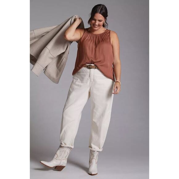 Anthropologie Brown Draped Low-Back Sleeveless Blouse ~ 1X Plus, NEW - Picture 5 of 5